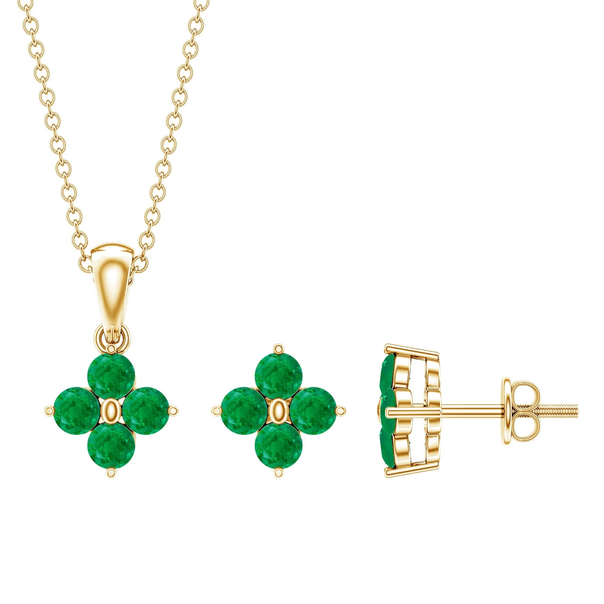 Natural Emerald Clover Jewelry Set for Women - Courbe et Compagnie