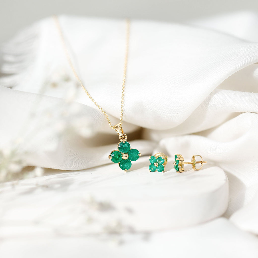 Natural Emerald Clover Jewelry Set for Women - Courbe et Compagnie