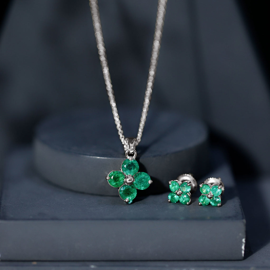 Natural Emerald Clover Jewelry Set for Women - Courbe et Compagnie