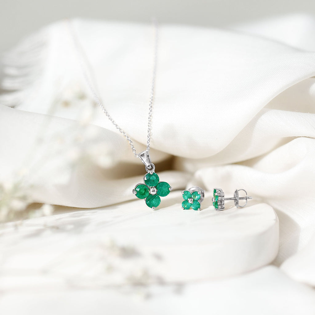 Natural Emerald Clover Jewelry Set for Women - Courbe et Compagnie