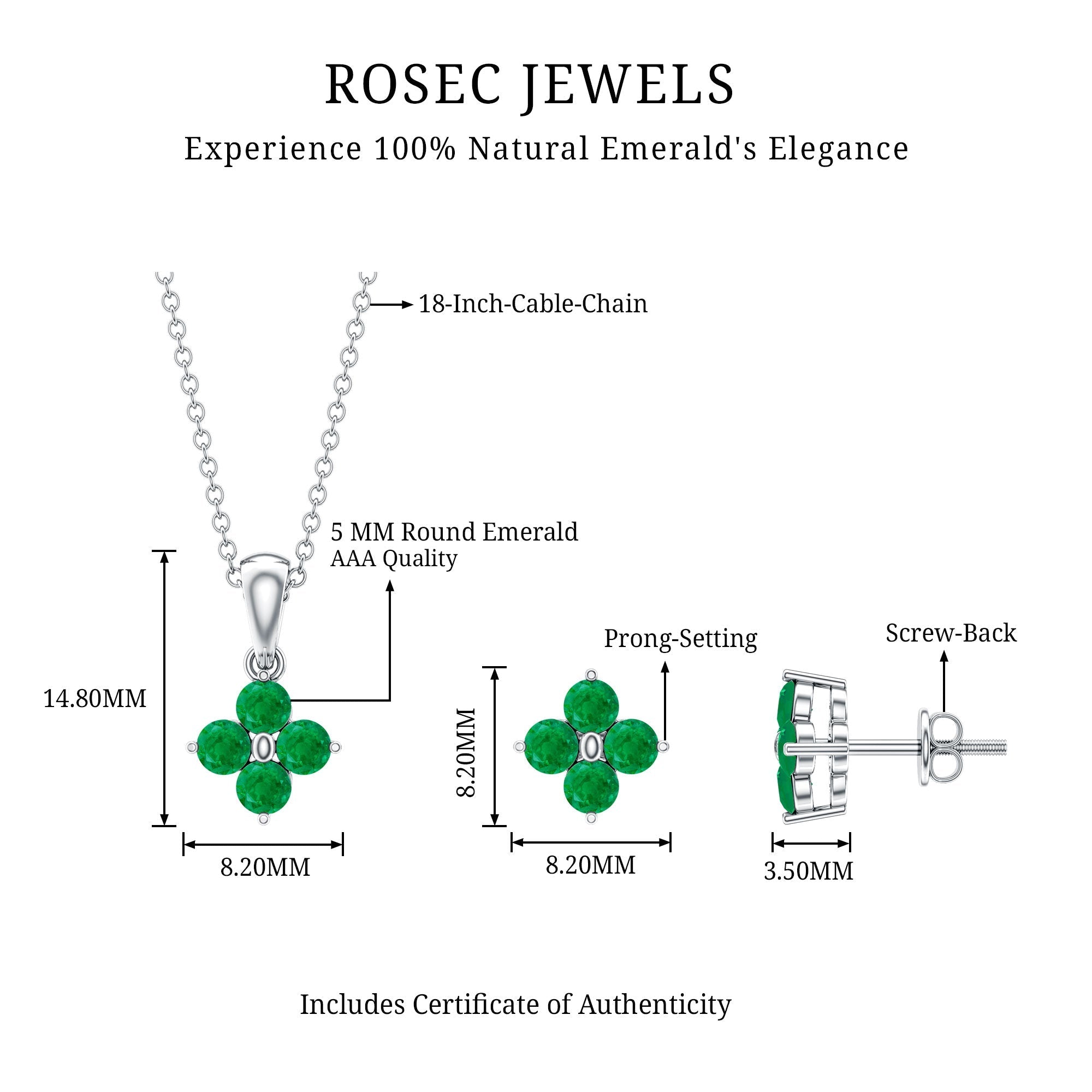 Natural Emerald Clover Jewelry Set for Women - Courbe et Compagnie
