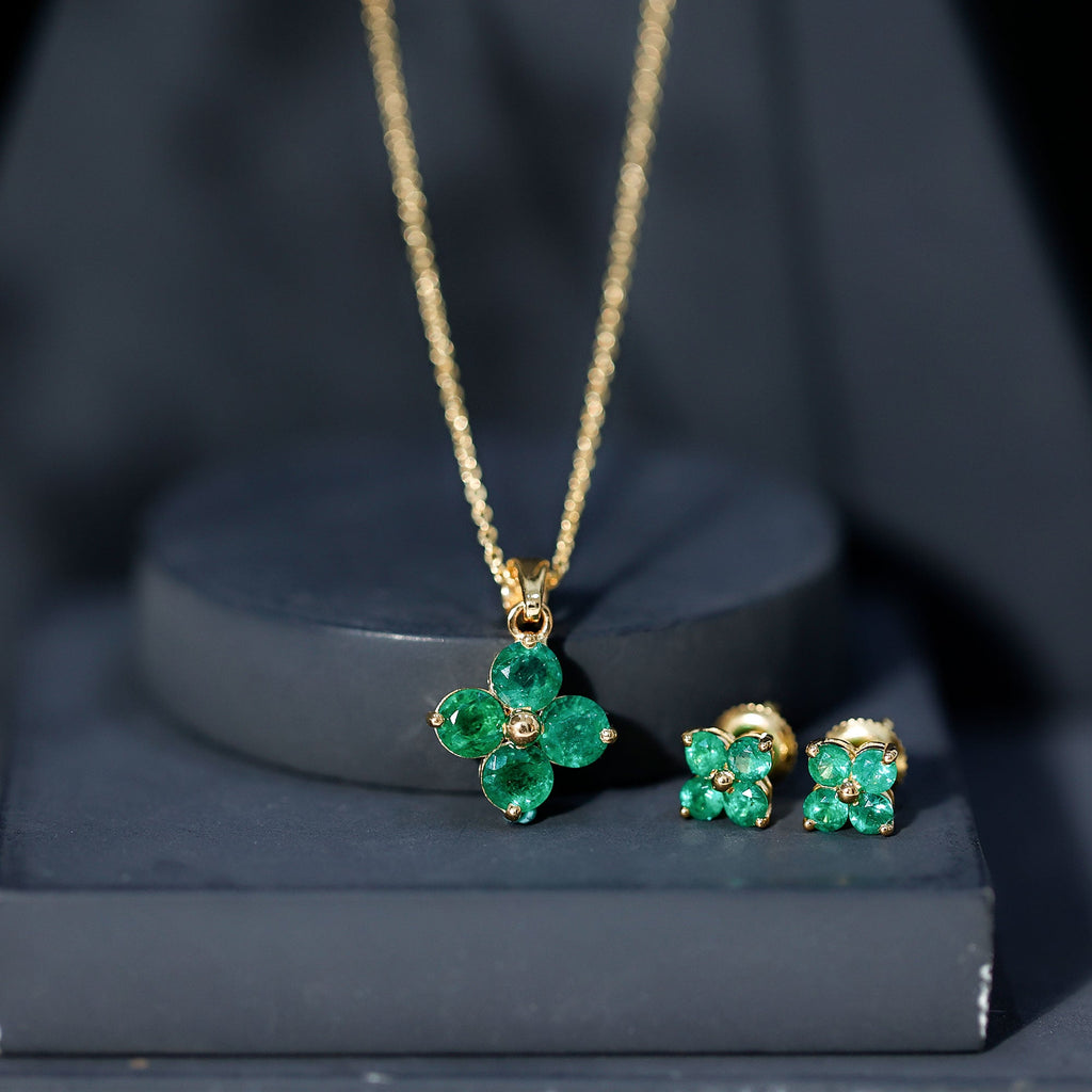 Natural Emerald Clover Jewelry Set for Women - Courbe et Compagnie