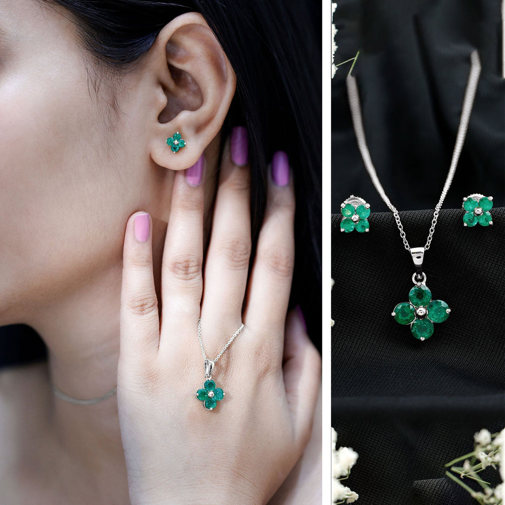Natural Emerald Clover Jewelry Set for Women - Courbe et Compagnie