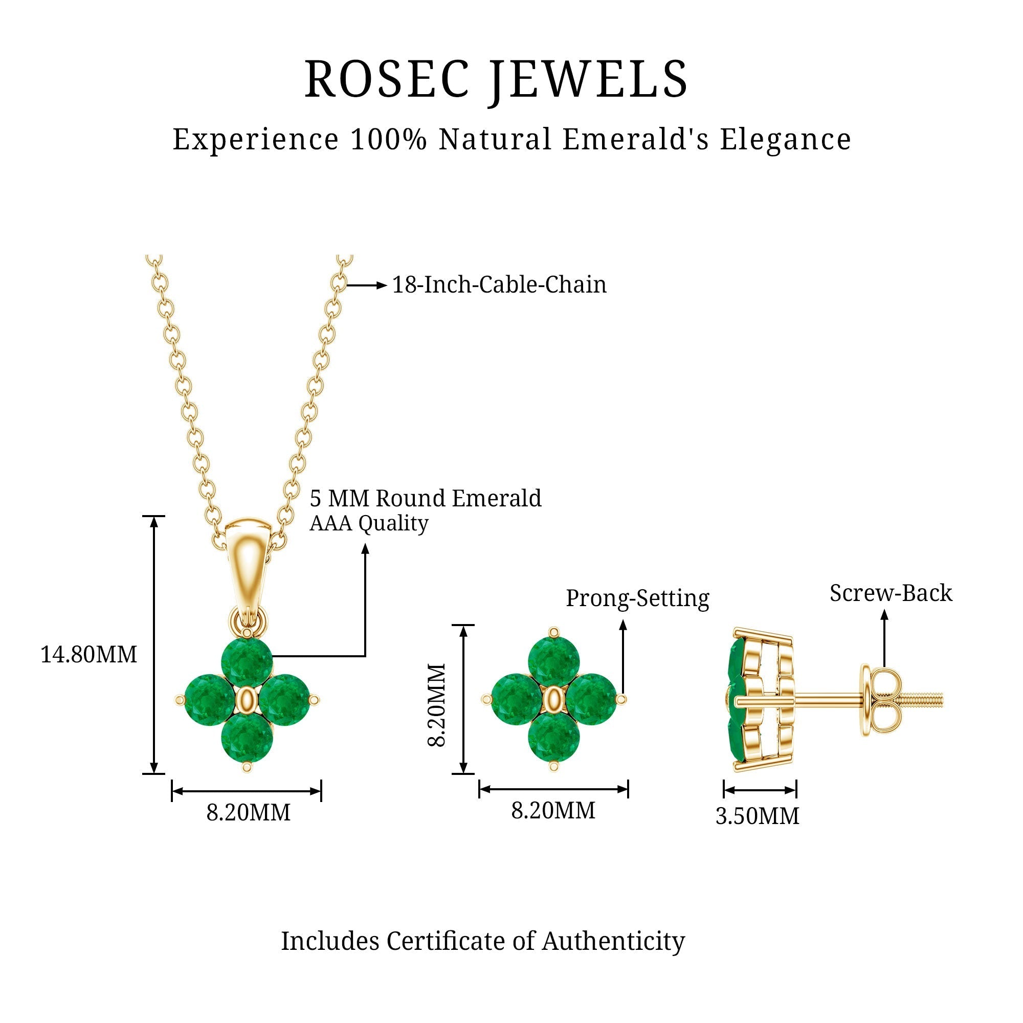 Natural Emerald Clover Jewelry Set for Women - Courbe et Compagnie