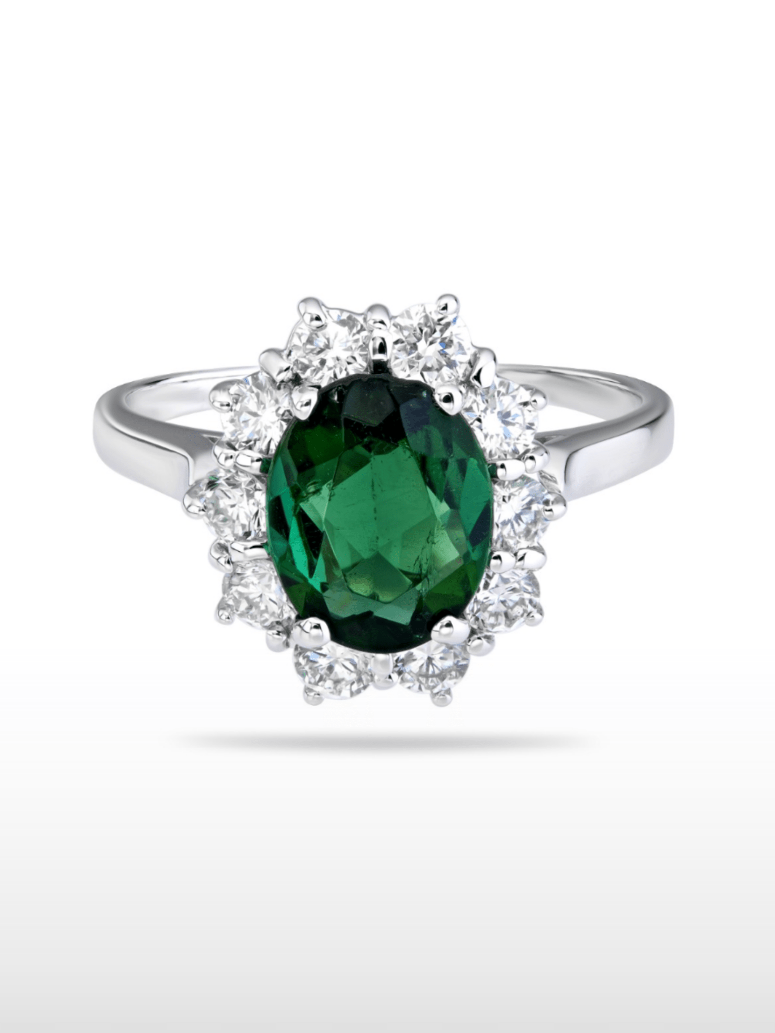 Natural Green Tourmaline & Diamond Ring in 14K White Gold – 2.46ctw Oval Gemstone Fine Jewelry - Courbe et Compagnie