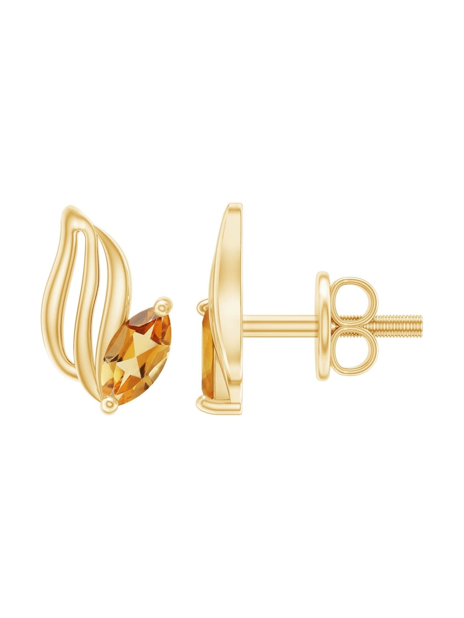 Nature Inspired Citrine Leaf Earrings in Gold Plated Silver - Courbe et Compagnie