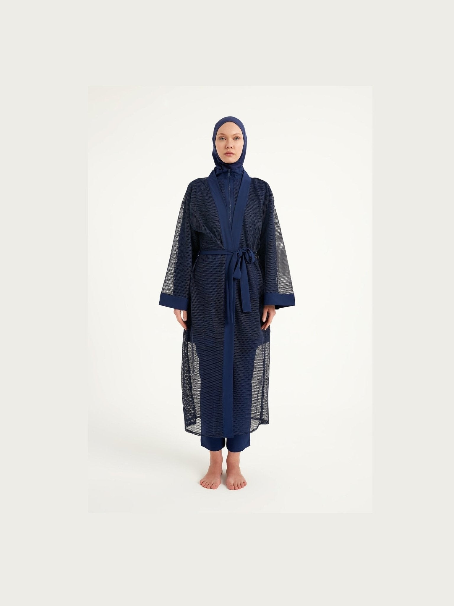 Navy Full Length Modest Mesh Kimono – Lightweight Islamic Swim Cover P2501-2 - Courbe et Compagnie