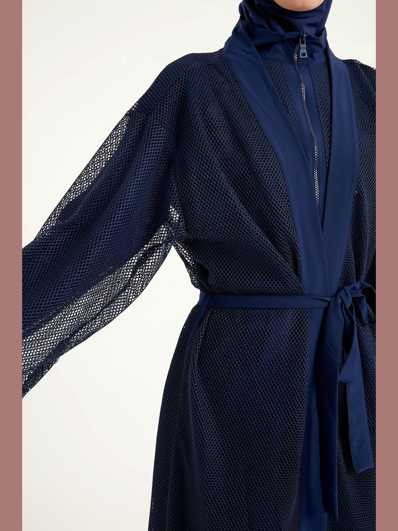 Navy Full Length Modest Mesh Kimono – Lightweight Islamic Swim Cover P2501-2 - Courbe et Compagnie