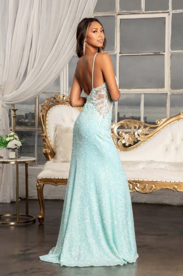Netting Embroidered Sequin Mermaid Dress w/ Mesh Side Cut Outs - Courbe et Compagnie