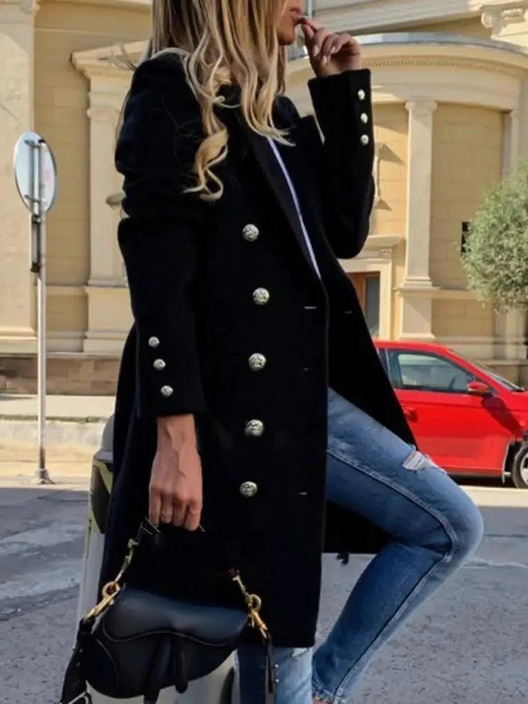 New Dazzling Faux Wool Blends Women's Long Coats Collar Double Breasted Vintage Elegant Lady Plus Size Jackets Winter Outerwear - Courbe et Compagnie