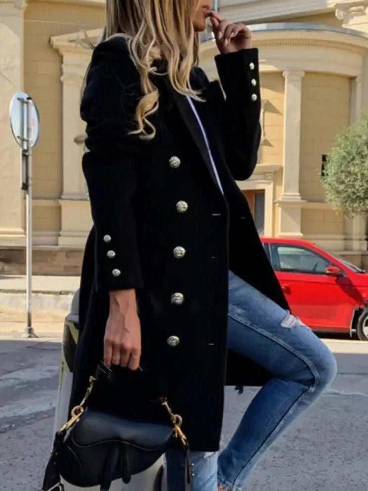 New Dazzling Faux Wool Blends Women's Long Coats Collar Double Breasted Vintage Elegant Lady Plus Size Jackets Winter Outerwear - Courbe et Compagnie