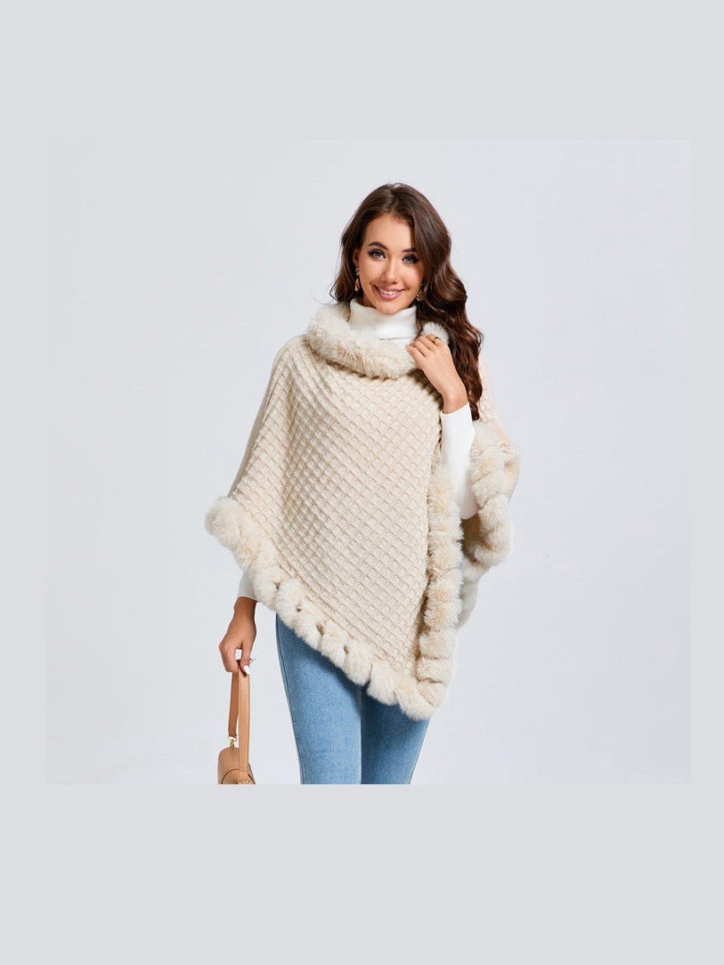 New Luxury Rabbit Fur Collar Shawl Cape for women Elegant Autumn Winter Fashion - Courbe et Compagnie