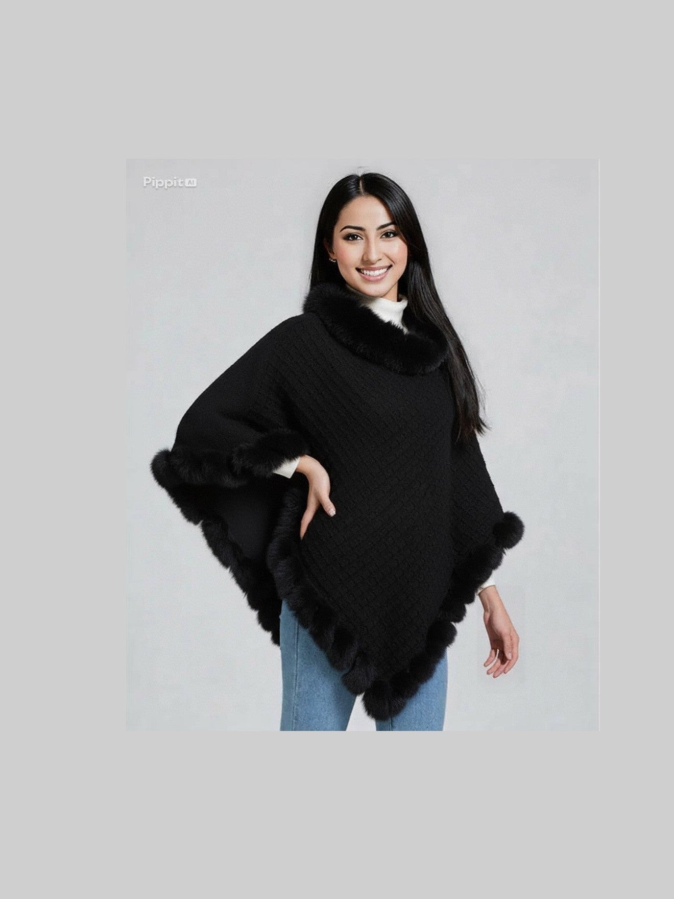 New Luxury Rabbit Fur Collar Shawl Cape for women Elegant Autumn Winter Fashion - Courbe et Compagnie