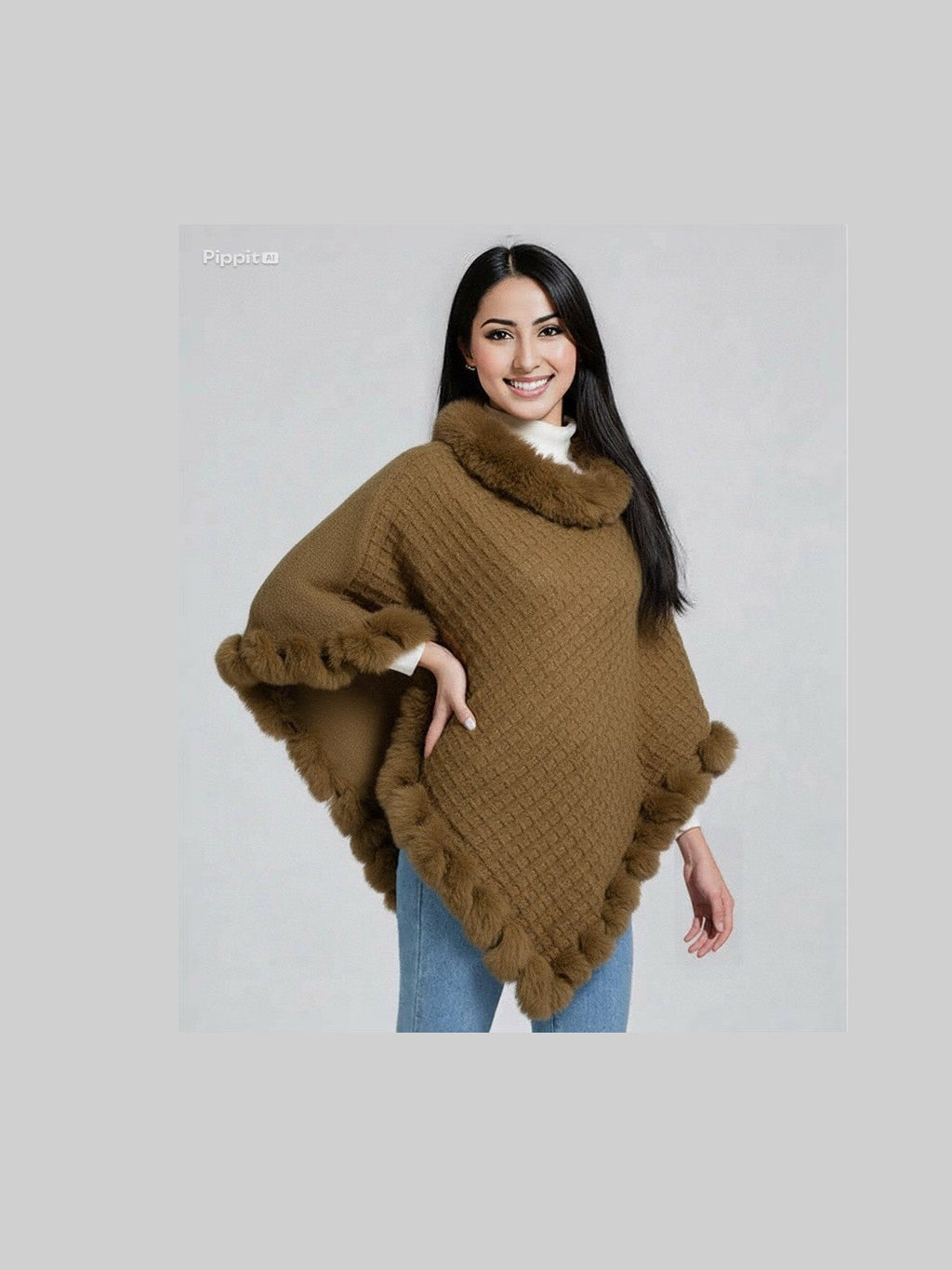 New Luxury Rabbit Fur Collar Shawl Cape for women Elegant Autumn Winter Fashion - Courbe et Compagnie