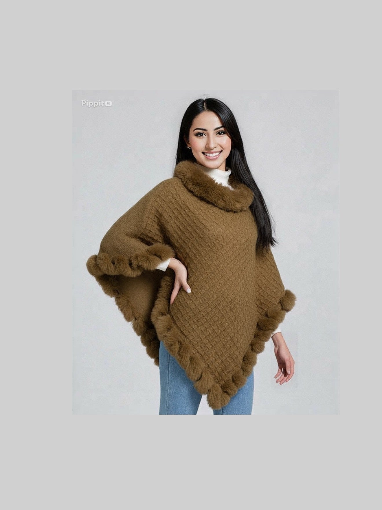New Luxury Rabbit Fur Collar Shawl Cape for women Elegant Autumn Winter Fashion - Courbe et Compagnie
