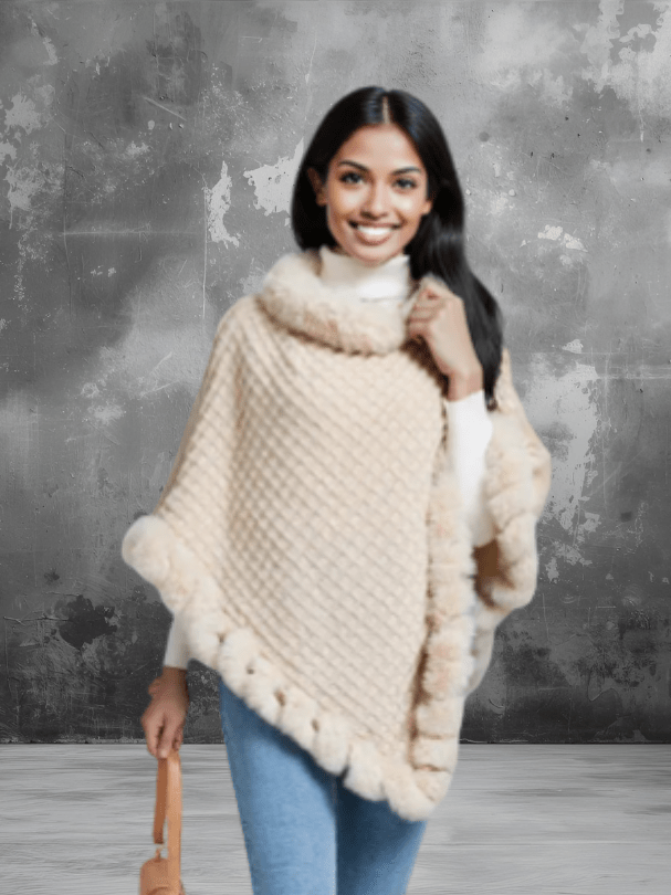 New Luxury Rabbit Fur Collar Shawl Cape for women Elegant Autumn Winter Fashion - Courbe et Compagnie