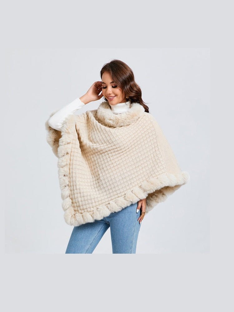 New Luxury Rabbit Fur Collar Shawl Cape for women Elegant Autumn Winter Fashion - Courbe et Compagnie