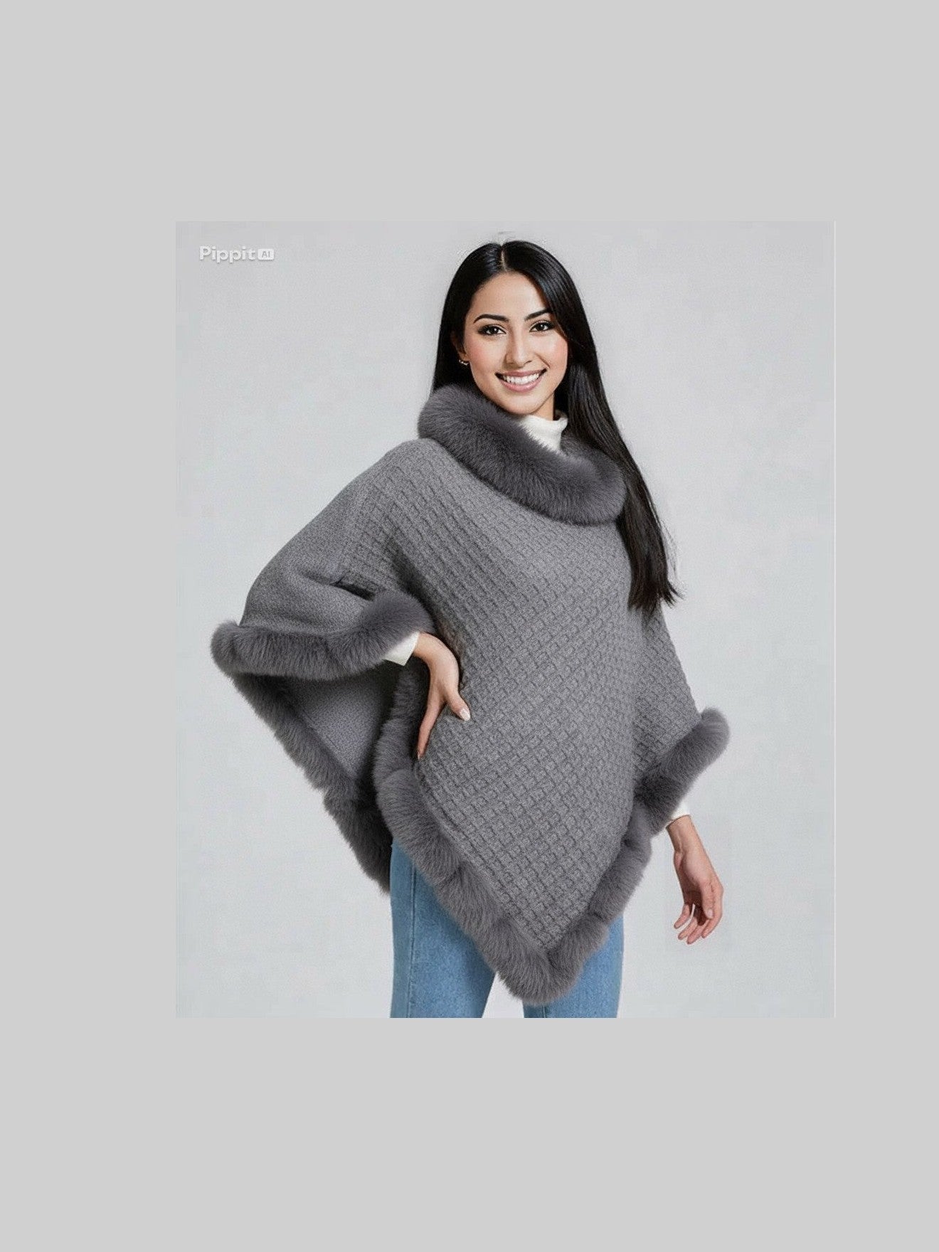 New Luxury Rabbit Fur Collar Shawl Cape for women Elegant Autumn Winter Fashion - Courbe et Compagnie