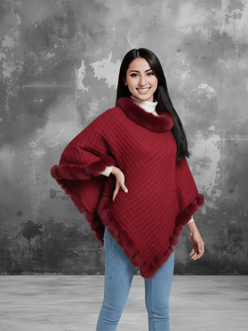 New Luxury Rabbit Fur Collar Shawl Cape for women Elegant Autumn Winter Fashion - Courbe et Compagnie