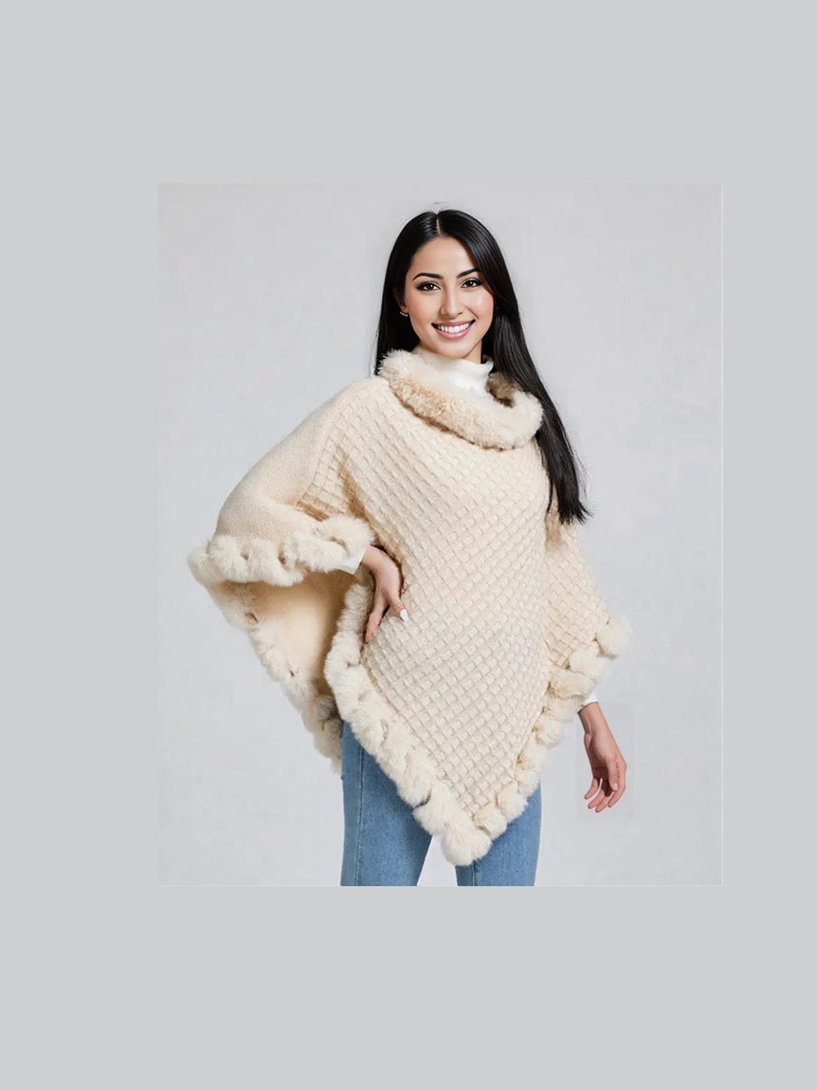 New Luxury Rabbit Fur Collar Shawl Cape for women Elegant Autumn Winter Fashion - Courbe et Compagnie