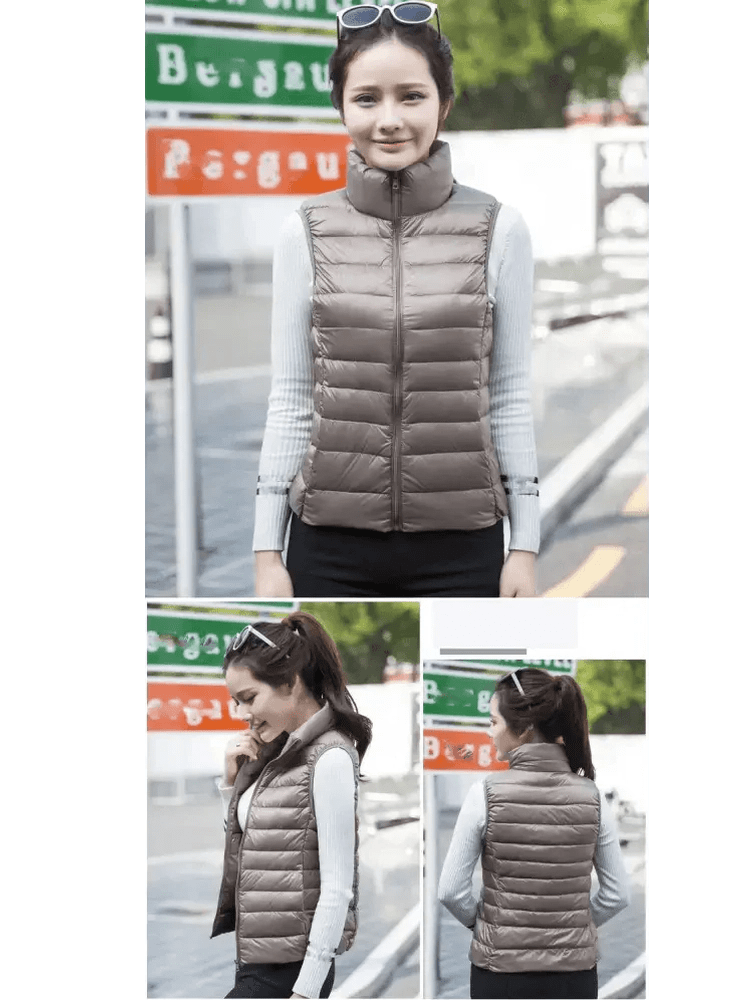 New Trendy Ultra Light Women's Duck Down Vest Jacket Autumn/Winter High collar Sleeveless Coat For Girls - Courbe et Compagnie