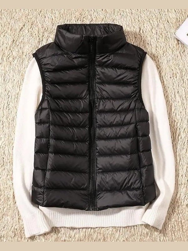New Trendy Ultra Light Women's Duck Down Vest Jacket Autumn/Winter High collar Sleeveless Coat For Girls - Courbe et Compagnie