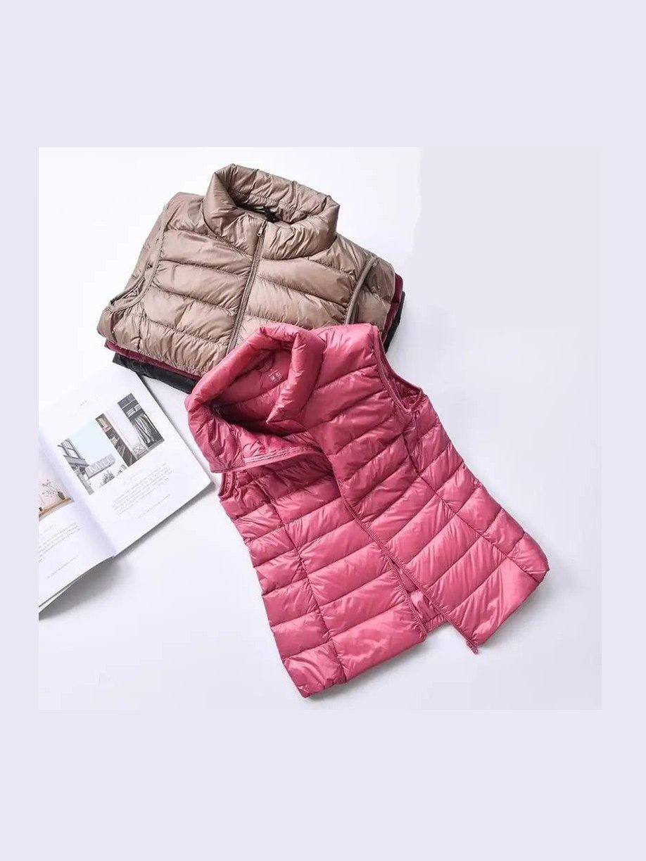 New Trendy Ultra Light Women's Duck Down Vest Jacket Autumn/Winter High collar Sleeveless Coat For Girls - Courbe et Compagnie