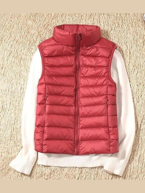 New Trendy Ultra Light Women's Duck Down Vest Jacket Autumn/Winter High collar Sleeveless Coat For Girls - Courbe et Compagnie