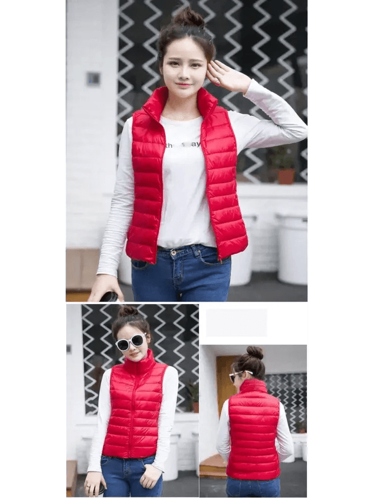 New Trendy Ultra Light Women's Duck Down Vest Jacket Autumn/Winter High collar Sleeveless Coat For Girls - Courbe et Compagnie