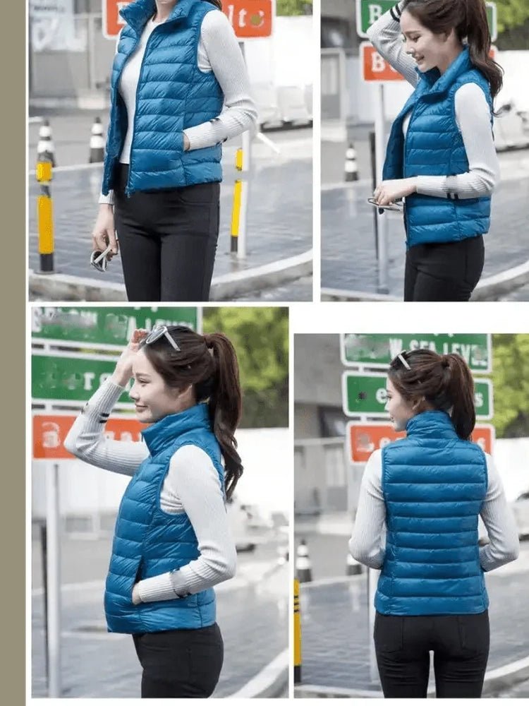 New Trendy Ultra Light Women's Duck Down Vest Jacket Autumn/Winter High collar Sleeveless Coat For Girls - Courbe et Compagnie