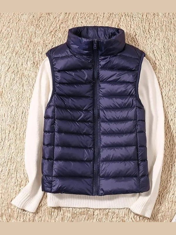 New Trendy Ultra Light Women's Duck Down Vest Jacket Autumn/Winter High collar Sleeveless Coat For Girls - Courbe et Compagnie