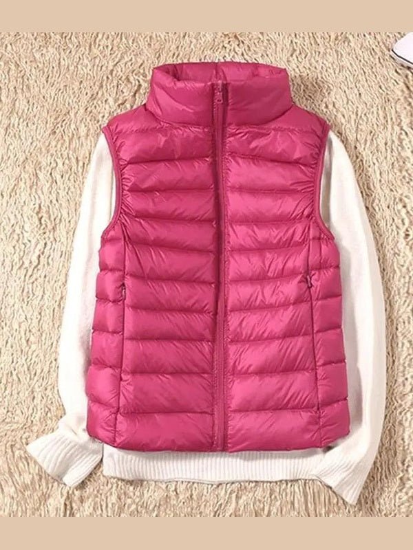 New Trendy Ultra Light Women's Duck Down Vest Jacket Autumn/Winter High collar Sleeveless Coat For Girls - Courbe et Compagnie