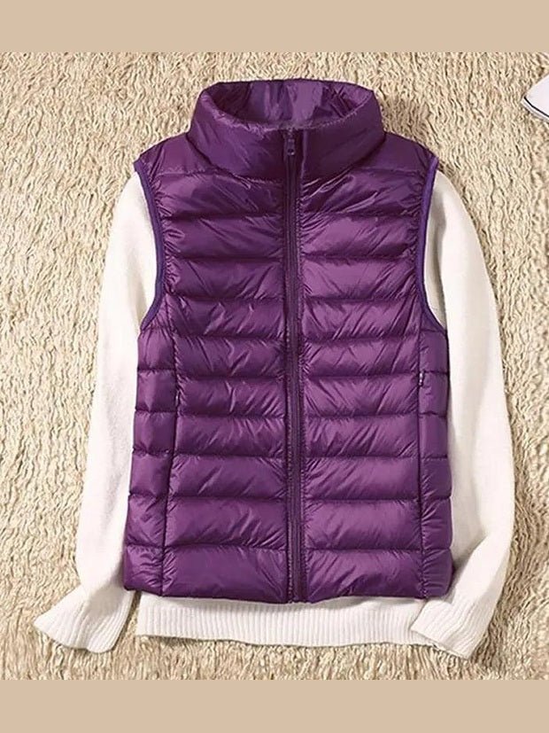 New Trendy Ultra Light Women's Duck Down Vest Jacket Autumn/Winter High collar Sleeveless Coat For Girls - Courbe et Compagnie