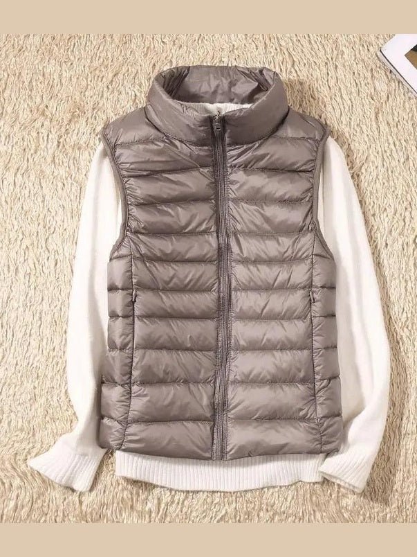 New Trendy Ultra Light Women's Duck Down Vest Jacket Autumn/Winter High collar Sleeveless Coat For Girls - Courbe et Compagnie