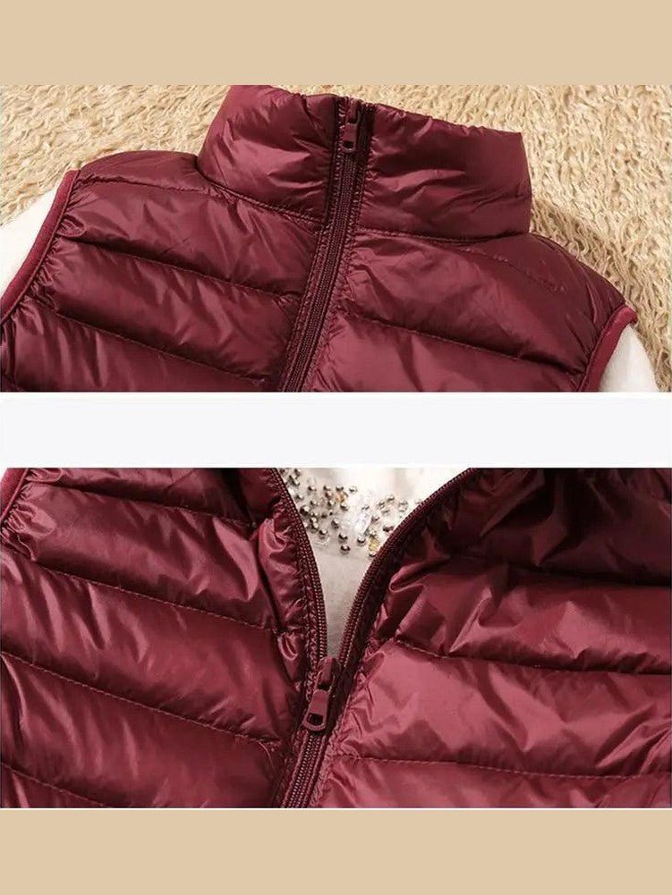 New Trendy Ultra Light Women's Duck Down Vest Jacket Autumn/Winter High collar Sleeveless Coat For Girls - Courbe et Compagnie