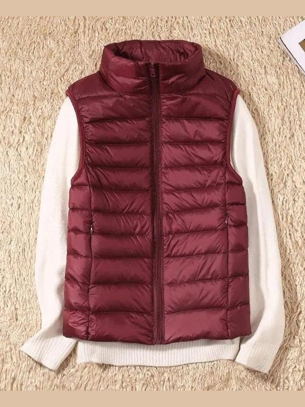 New Trendy Ultra Light Women's Duck Down Vest Jacket Autumn/Winter High collar Sleeveless Coat For Girls - Courbe et Compagnie