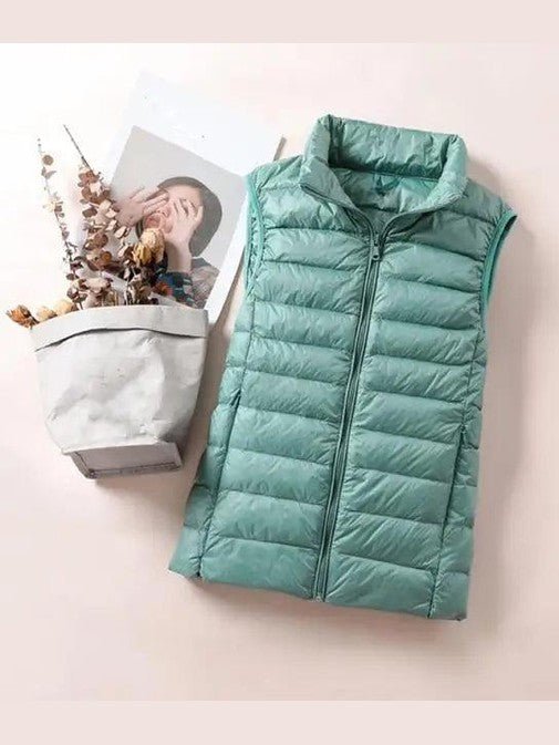 New Trendy Ultra Light Women's Duck Down Vest Jacket Autumn/Winter High collar Sleeveless Coat For Girls - Courbe et Compagnie