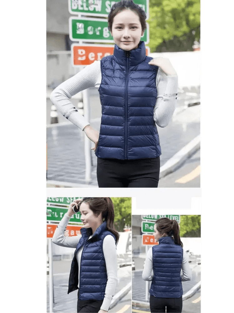 New Trendy Ultra Light Women's Duck Down Vest Jacket Autumn/Winter High collar Sleeveless Coat For Girls - Courbe et Compagnie