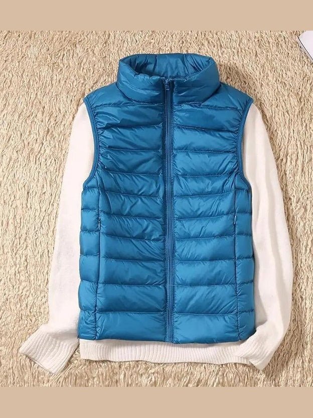 New Trendy Ultra Light Women's Duck Down Vest Jacket Autumn/Winter High collar Sleeveless Coat For Girls - Courbe et Compagnie