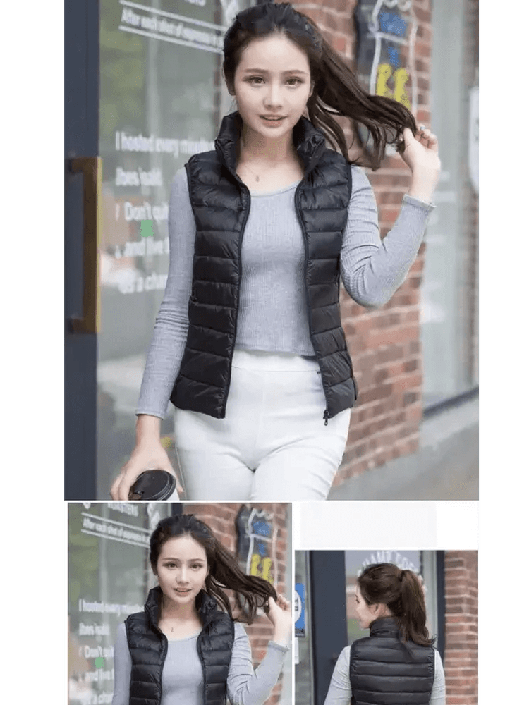New Trendy Ultra Light Women's Duck Down Vest Jacket Autumn/Winter High collar Sleeveless Coat For Girls - Courbe et Compagnie