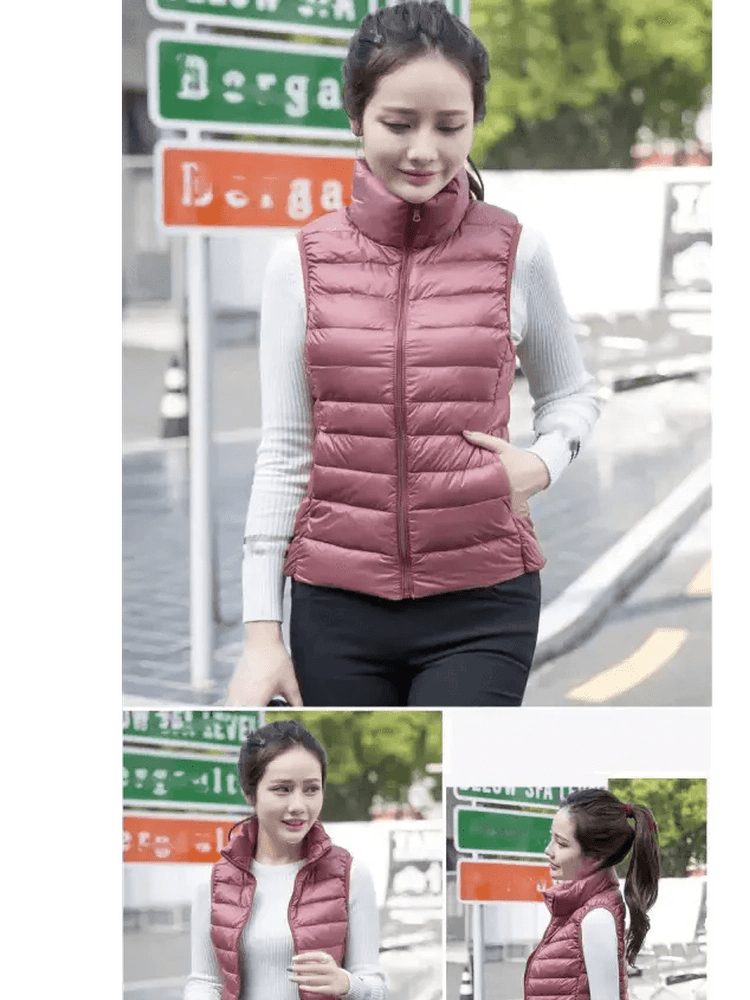 New Trendy Ultra Light Women's Duck Down Vest Jacket Autumn/Winter High collar Sleeveless Coat For Girls - Courbe et Compagnie