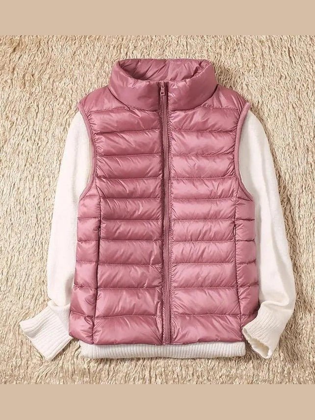 New Trendy Ultra Light Women's Duck Down Vest Jacket Autumn/Winter High collar Sleeveless Coat For Girls - Courbe et Compagnie