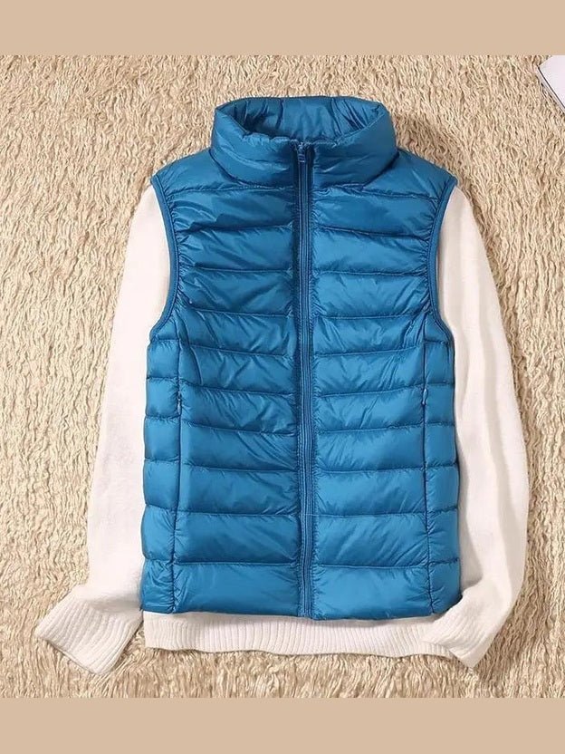 New Trendy Ultra Light Women's Duck Down Vest Jacket Autumn/Winter High collar Sleeveless Coat For Girls - Courbe et Compagnie