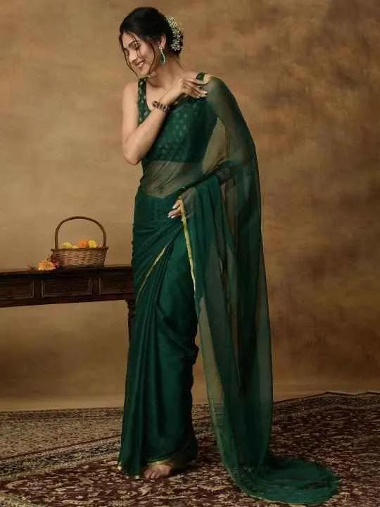 Nidha Emerald Elegance Chiffon Saree - Courbe et Compagnie