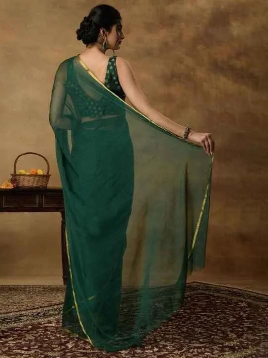 Nidha Emerald Elegance Chiffon Saree - Courbe et Compagnie