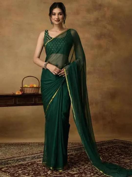 Nidha Emerald Elegance Chiffon Saree - Courbe et Compagnie