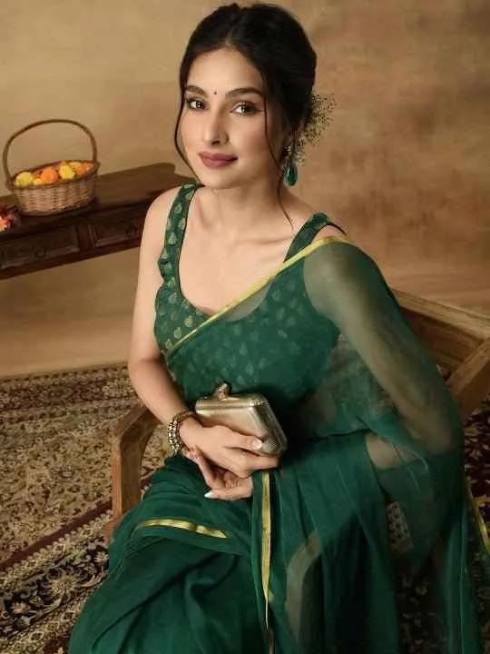 Nidha Emerald Elegance Chiffon Saree - Courbe et Compagnie