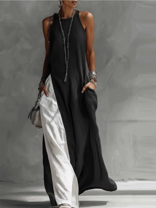 Off-Shoulder Color-Block Flared Maxi Dress with Pockets | 5 Colors - Courbe et Compagnie