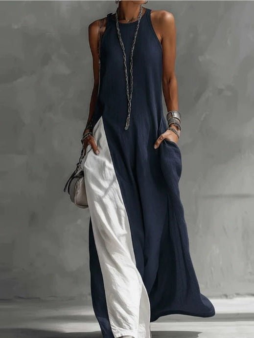 Off-Shoulder Color-Block Flared Maxi Dress with Pockets | 5 Colors - Courbe et Compagnie