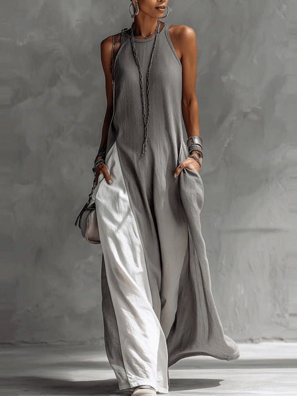 Off-Shoulder Color-Block Flared Maxi Dress with Pockets | 5 Colors - Courbe et Compagnie